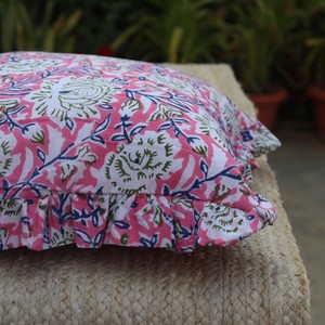 Floral Ruffle Cushion Cover Square Bohemian Style Home Decor Pillowcase Pink <b>White</b> Green Blue Pattern - Product Image 3