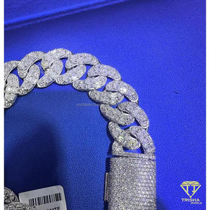 High End Cuban Chain Moissanite <b>Bracelet</b> with Fully Pave Set Links and Premium White Gold Finish Luxury Hip Hop Jewelry - Product Image 3