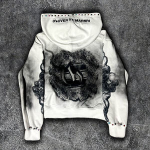 Sudadera con Capucha Personalizada de 500GSM, Estilo Vintage, Corte Regular, para Hombre, con TIE DYE, Pedrería, Forro Polar, Algodón, Efecto Desgastado, Ecológica, Bordado 3D - Product Image 2