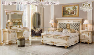 Juego de dormitorio de talla profunda de madera de tamaño King real Juego de dormitorio tallado en madera con dos mesitas de noche Dormitorio tradicional tallado en oro - Product Image 5