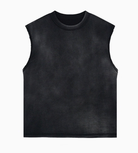 Camiseta sin mangas para hombre, 100% poliéster, informal, lisa, de corte regular, transpirable, con lavado ácido, al por mayor - Product Image 1