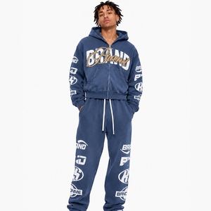 Ensemble de survêtement unisexe tendance pour l'hiver, coupe ample, style streetwear, délavé à l'acide, comprenant un sweat à capuche zippé et un pantalon de jogging, poids moyen, 2 pièces - Product Image 6