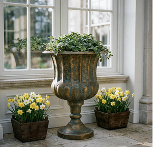 Metal Urn Planters Bronze Classic Antique Iron Plant Pots - Large Decorative Rustic Flower Pots for Indoor & Outdoor Use - Product Image 2