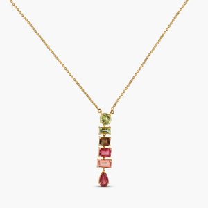 Collier pendentif de luxe pour femme en or jaune avec pierres précieuses multicolores en forme de goutte d'eau, chaîne serpent, pour usage quotidien - Product Image 1