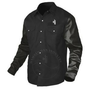 Camisa de Trabajo Resistente al Fuego FR, Camisa de Soldadura Clásica Occidental con Botones, Protección de Seguridad, Mangas de Cuero - Product Image 1