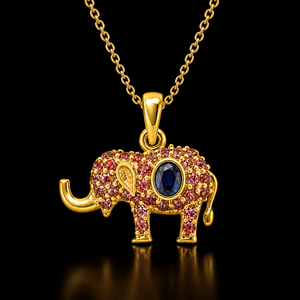 14K White Gold Plated Silver Elephant Pendant Sapphire and <b>Pink</b> CZ Round Cut Charm Jewelry Customizable <b>Necklace</b> For Women - Product Image 1