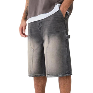 Shorts en jean délavé surdimensionnés à taille haute pour homme, style streetwear, avec broderie - Product Image 5