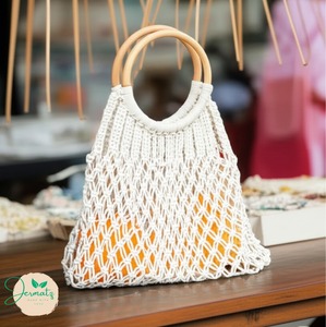 Bolso de mano bohemio de yute tejido con asa de madera, diseño hueco y decoración de borlas para la playa, uso diario, bolso de mujer - Product Image 6