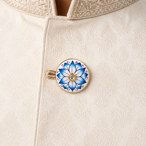 Botones de Lujo Personalizados de Latón con Esmalte Meenakari de Jaipur, Loto Azul y Cristal Polki para Traje Sherwani de Boda para Hombre - Product Image 3