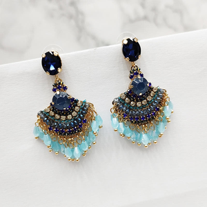 Boho Pageant Ethnic Style Retro Handmade <b>Color</b> <b>Beaded</b> Fan-Shaped Long Tassel Earrings - Product Image 1