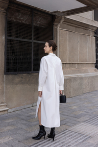 เดรสเชิ้ตมิดิแขนยาวสไตล์ลำลองสำหรับฤดูร้อน ผ้าป๊อปลินระบายอากาศได้ดี 100% ผ้าฝ้าย ซักเอนไซม์แล้ว ติดกระดุมด้านหน้า - Product Image 4