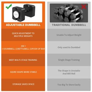 Manubrio Singolo Quadrato Regolabile da 80 Libbre, Opzioni di Pesi Multipli 9 in 1, Consegna Rapida - Product Image 3