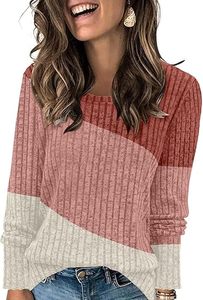 Suéteres Ligeros para Mujer, de Manga Larga, Tejido, con Bloques de Color, Cuello Redondo, para Otoño e Invierno - Product Image 1