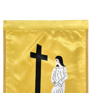 Drapeau de l'Église de la Foi avec croix et femme sur nuage, en soie dorée, décoration suspendue pour usage religieux - Product Image 5