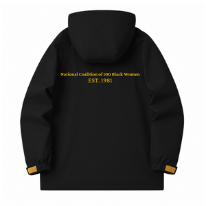 Custom NCBW Coalition Windproof <b>Rain</b> <b>Jacket</b> <b>Black</b> and Gold Polyester Full Sleeve Zipper Front Embroidered Logo - Product Image 3