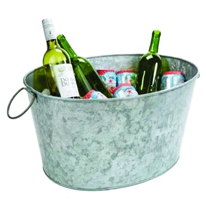 Galvanized Metal Beverage Ice Tubs for Parties Ice Buckets Beverage Tubs Party Oval Wine Chiller with Handles - Product Image 1