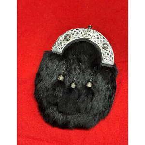 Sporran écossais en fourrure noire avec croix celtique, ceinture en cuir pour kilt des Highlands avec chaîne, accessoire d'habillement - Product Image 3