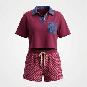 Conjunto de 2 Piezas para Mujer, Camiseta Polo de Manga Corta con Bolsillo Estampado, Informal, Ecológico, Impermeable, de Secado Rápido, para Primavera/Verano - Product Image 1