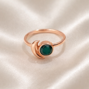 925 Sterling Silver Crescent Moon <b>Ring</b> Natural Emerald Gemstone <b>Adjustable</b> Open <b>Ring</b> Handmade Minimalist Women Jewelry for her - Product Image 2