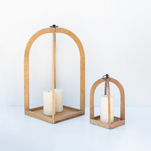 Lanternes et supports à bougies vintage en bois naturel pour événements de mariage, support à bougies chauffe-plat de style farmhouse haut de gamme pour la décoration de la maison et de table - Product Image 4