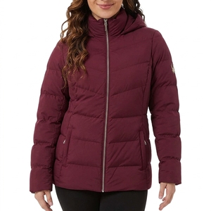 Women's Hooded Quilted Jacket With <b>Zipper</b> Closure Full Sleeve Winter Coat Solid Color Polyester Wadding Lightweight Warm - Product Image 4