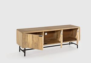 Modern Foldable Solid Mango Wood 3-Door <b>TV</b> <b>Stand</b> with Storage Minimalist Design for Living Room Fits 60-64in <b>TVs</b> - Product Image 3
