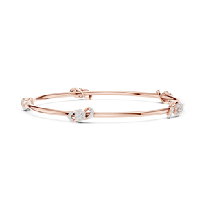 Bracelet jonc ouvert de luxe en or rose avec fleurs et diamants pour femme – Élégant cadeau de bijoux pour mariage et anniversaire - Product Image 5