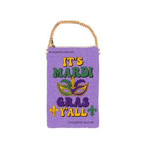 กระเป๋าโทรศัพท์มือถือประดับลูกปัดสุดหรู ดีไซน์ตามแรงบันดาลใจจากงานมาร์ดิกราส์  งานแฮนด์เมดประดับลูกปัดเม็ดเล็กๆ  สำหรับเทศกาลต่างๆ - Product Image 2