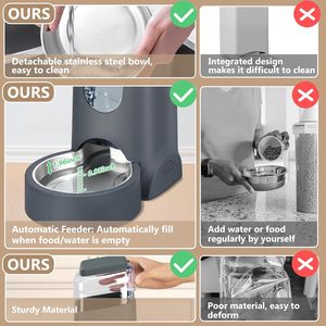 Distributeur automatique de nourriture et d'eau pour chats avec bol en acier inoxydable pour animaux de compagnie de petite et moyenne taille - Product Image 3