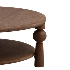 Mesa de Centro Redonda de Madera Maciza con Estante de Almacenamiento, Diseño Rústico para Sala de Estar - Product Image 5
