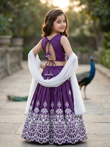 Shoryam mode filles violet brodé parole longueur Lehenga Choli enfants indien traditionnel ethnique robe de soirée de mariage ensemble - Product Image 3