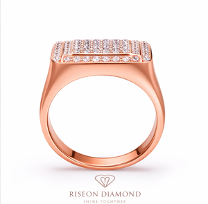Premium <b>mens</b> diamond signet <b>ring</b> solid 18K rose gold square set round lab grown diamonds bold contemporary design luxury fa - Product Image 2