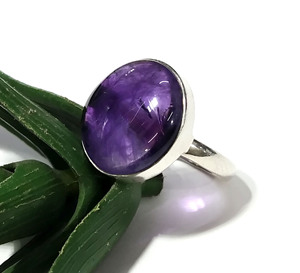 Natural Amethyst <b>Ring</b> 925 Sterling <b>Silver</b> Handmade Round Cabochon Gemstone <b>Ring</b> <b>Adjustable</b> Statement <b>Ring</b> for Women - Product Image 5