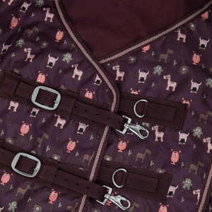 Couverture imperméable pour cheval avec rabat de queue moyen et 2 sangles de fixation aux jambes, motif animalier violet foncé, pour toutes les saisons - Product Image 4
