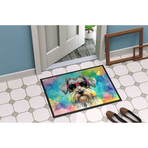 Schnauzer Hippie Dawg Paillasson Antidérapant Lavable Low Pile 24H X 36W Intérieur Extérieur Tapis D'entrée pour Porte D'entrée - Product Image 4