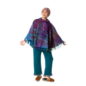 Poncho à capuche 100% coton violet pour adultes, style national, toutes saisons - Product Image 1