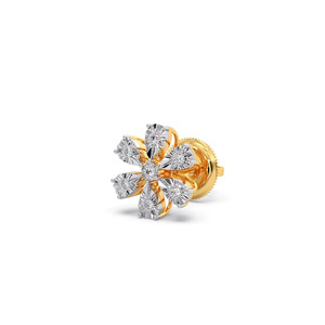 Boucles d'oreilles clous en diamant motif floral doré - Product Image 2