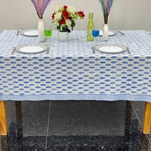 Blue Leaf Print Cotton Linen <b>Tablecloth</b> Classic Woven Washable Home Use - Product Image 4