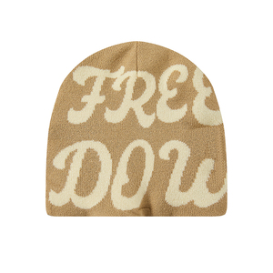 Bonnet en acrylique 100 % de qualité supérieure avec logo, bonnet d'hiver tricoté court à revers, uni, imprimé, chaud, en coton tricoté - Product Image 3