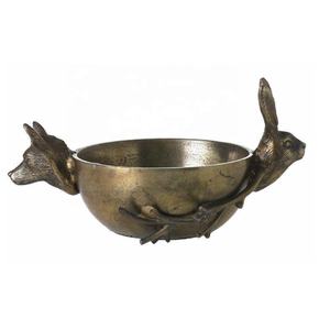 Cuenco de conejo de latón antiguo de alta calidad para flores, fruta para Pila de libros, cuenco de aluminio fundido con cuencos decorativos con acabado dorado - Product Image 5