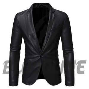 Men's Black PU <b>Leather</b> Blazer Slim Fit Turn-Down Collar Single Breasted Smart Casual <b>Jacket</b> Autumn Wear - Product Image 2