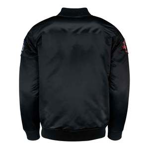 <b>Men's</b> <b>Black</b> Satin Bomber Jacket Stand Collar Zip Up <b>Long</b> Sleeve Casual <b>Coat</b> - Product Image 4