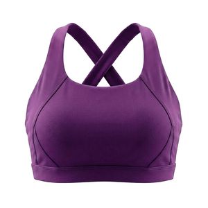 Soutien-gorge de sport pour femme, violet uni, dos croisé, col rond, maintien moyen, idéal pour le yoga et l'entraînement – Meilleure vente - Product Image 1