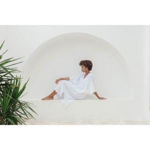 Womens White Kaftan Midi <b>Dress</b> Elegant V Neck Beach Cover Up Loose Resort Wear - Product Image 4