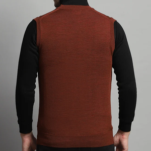 Cardigan sans manches en tricot pour homme, col en V, couleur unie, fermeture boutonnée, anti-boulochage, laine acrylique, pour l'automne - Product Image 2