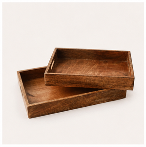 Handcrafted Rectangular Mango Wood Serving <b>Tray</b> With Cutout Handles Durable Rustic Decorative <b>Tray</b> For Coffee Table <b>Breakfast</b> - Product Image 5