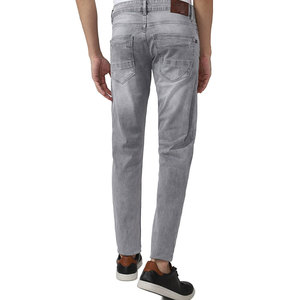 Jean en denim délavé respirant coupe droite pour homme, taille mi-haute, style décontracté, en coton, couleur unie, idéal pour l'automne - Product Image 3