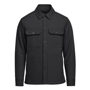Camisa Chaqueta de Lona Negra para Hombre con Cierre de Botones y Bolsillos en el Pecho, Estilo Workwear, Corte Regular, para Otoño - Product Image 1