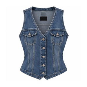Chaleco vaquero para mujer al por mayor con cuello de solapa para marcas de moda independientes con producción de MOQ bajo - Product Image 2