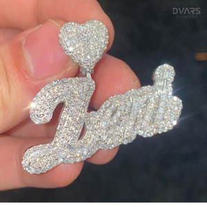 Pendentif Moissanite personnalisé avec nom, lettre Hip Hop, cœur glacé, en argent sterling 925 plaqué or de luxe, diamant Dvars - Product Image 1